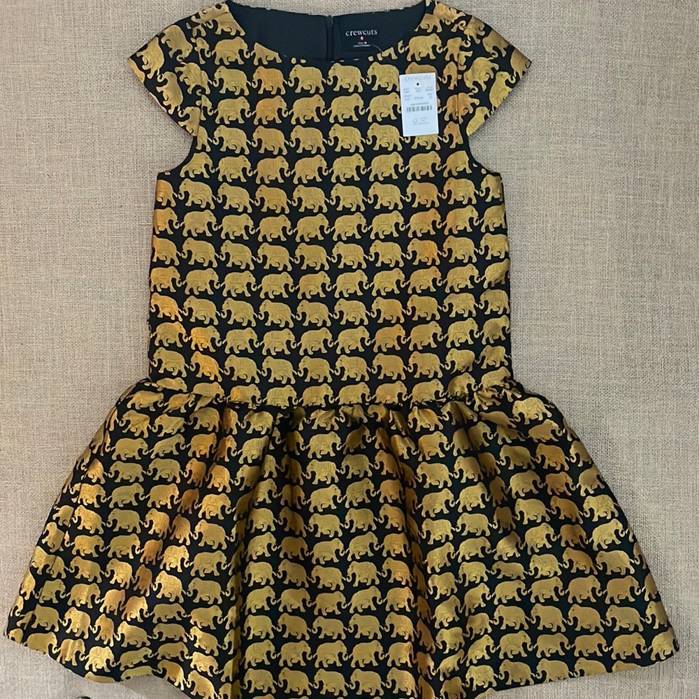 Crewcuts Black and Gold Elephant Print Kids Formal Dress